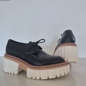 Stella McCartney Black Lace-Up Chunky Platform Boots with Cream Sole